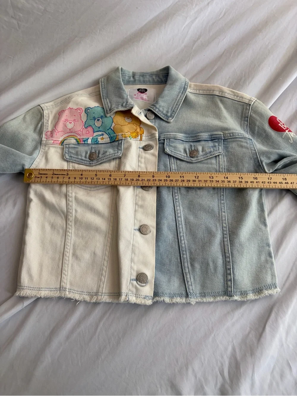 Justice Y2K Blue Denim Jacket (M)  & Jeans (size 8)with Pink Bear Patches NWT